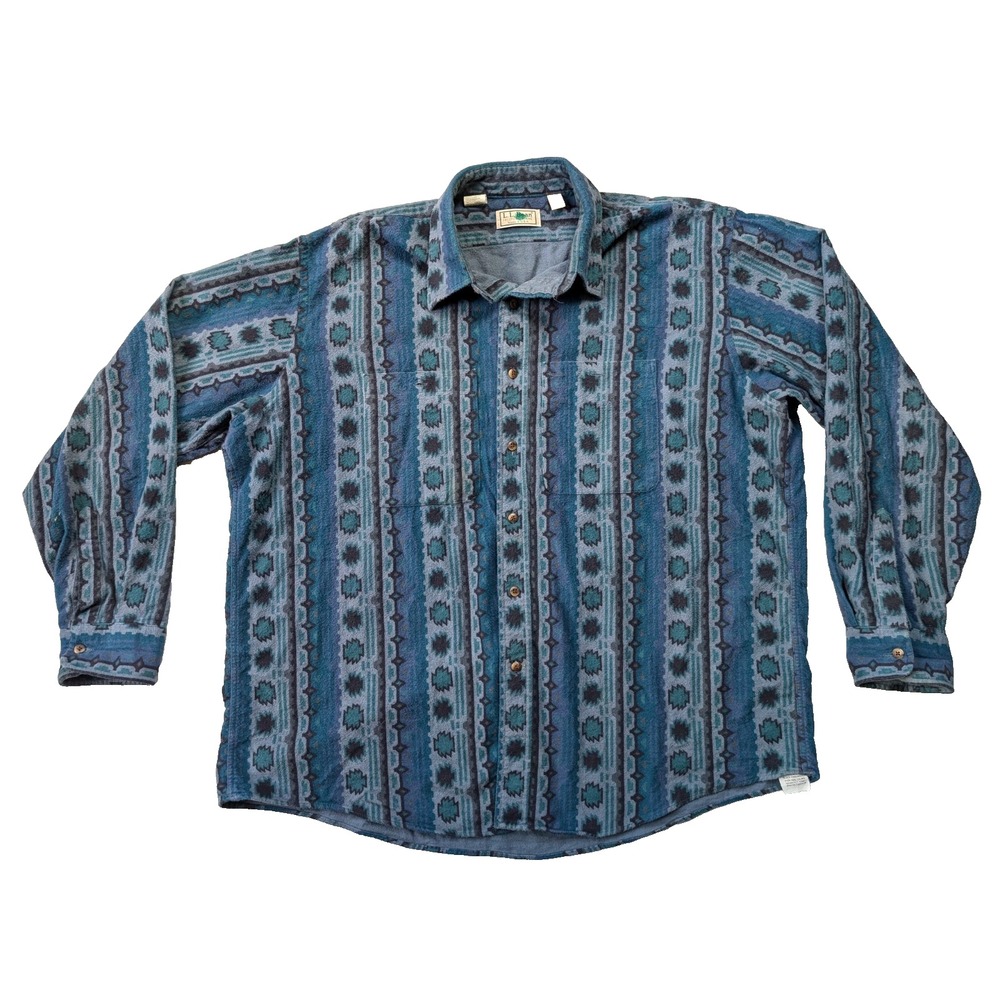 Vintage LL Bean Button Down Shirt‎ Mens XL Blue Southwestern Pattern USA Made